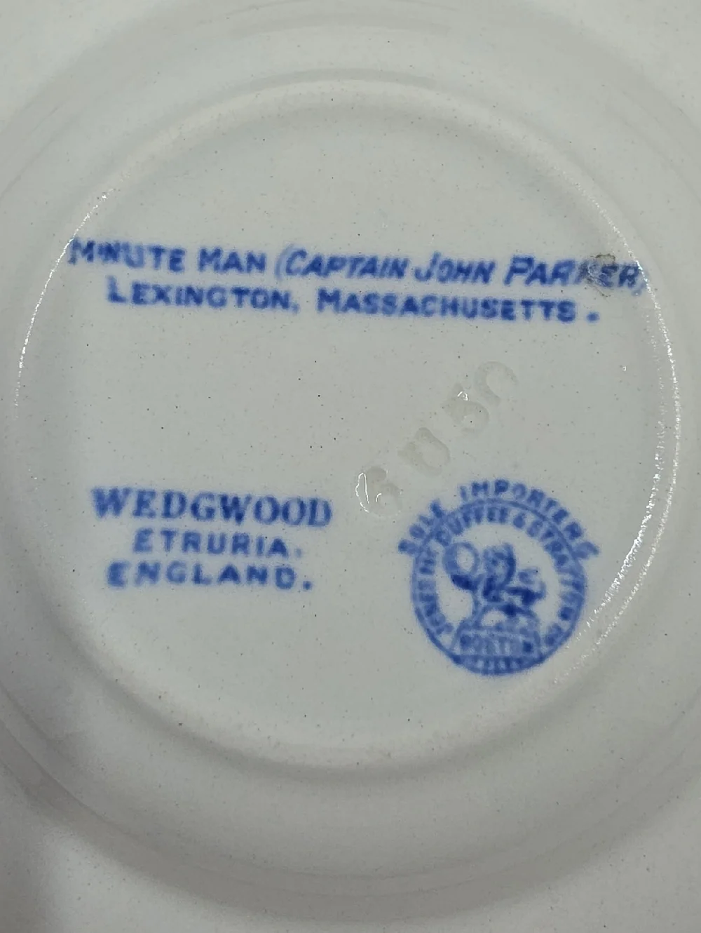 Wedgwood Glazed Blue Minute Man Ashtray Captain Parker Floral Border Vintage